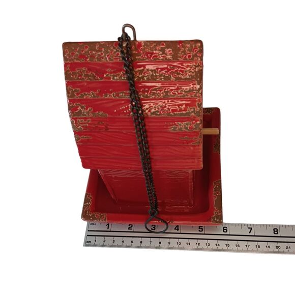 Ceramic Red Barn Bird Feeder With Hanging Chain & Perch Stick 8 "x 6" x 6" - Picture 14 of 14